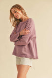 Aemi + Co Frayed Edge Round Neck Sweatshirt - Trendsi - Flyclothing LLC