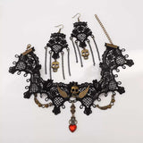 Halloween Lace Skull Necklace and Earrings Jewelry Set - Trendsi - Flyclothing LLC