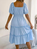 Square Neck Short Puff Sleeve Dress - Trendsi - Flyclothing LLC