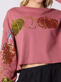 Sequined Pumpkin Halloween Crop Sweatshirt - Trendsi - Flyclothing LLC