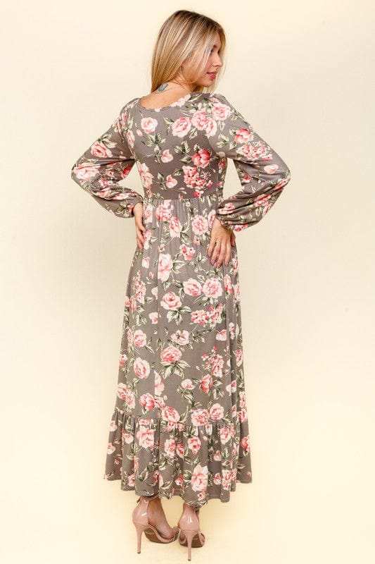 Haptics Twisted Detail Ruffled Hem Floral Dress with Side Pockets - Trendsi - Flyclothing LLC