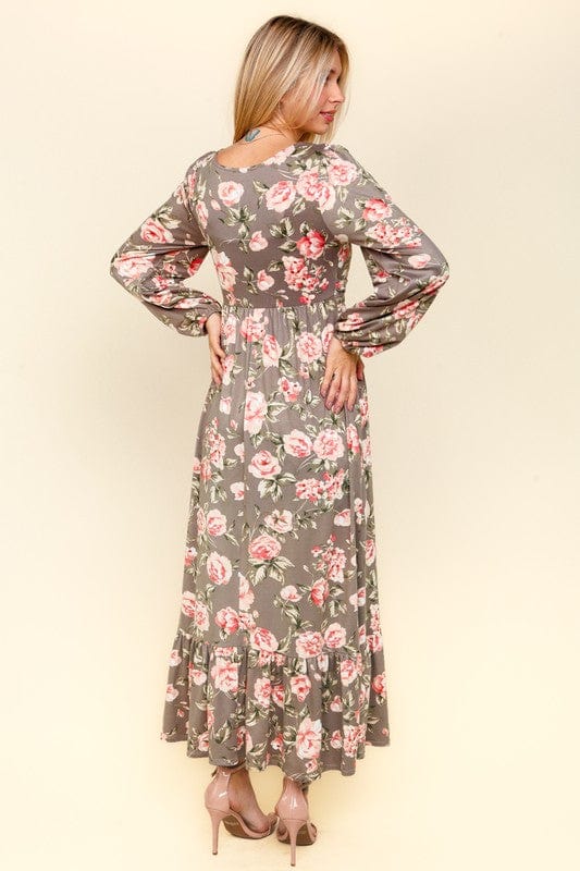 Haptics Twisted Detail Ruffled Hem Floral Dress with Side Pockets - Trendsi