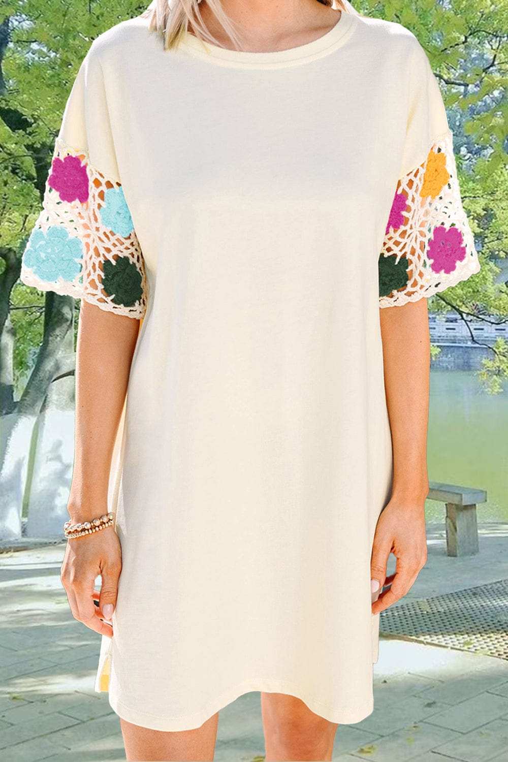 Openwork Crochet Round Neck Half Sleeve Dress - Trendsi - Flyclothing LLC
