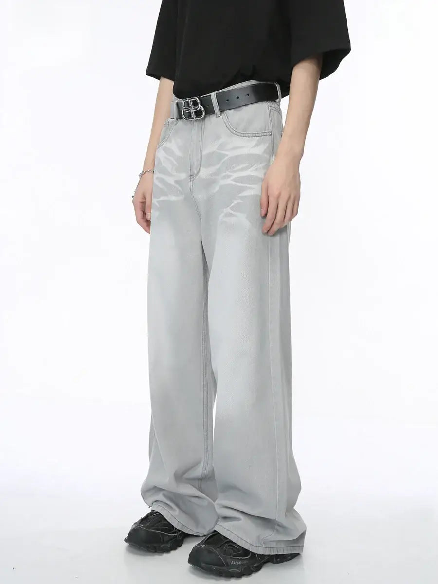 Washed Cat Whisker Straight-Leg Jeans - Trendsi - Flyclothing LLC
