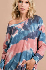 BiBi Tie Dye French Terry Pull Over with Front Stitching Detail - Trendsi - Flyclothing LLC
