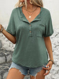 Half Button Short Sleeve T-Shirt - Trendsi