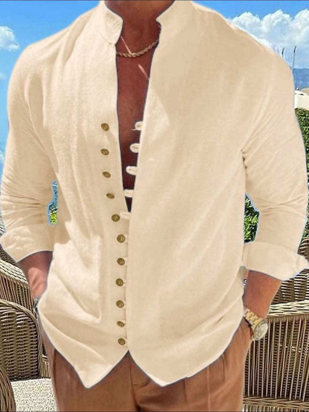 Men's Full Size Button Front Long Sleeve Shirt Plus Size - Trendsi - Flyclothing LLC