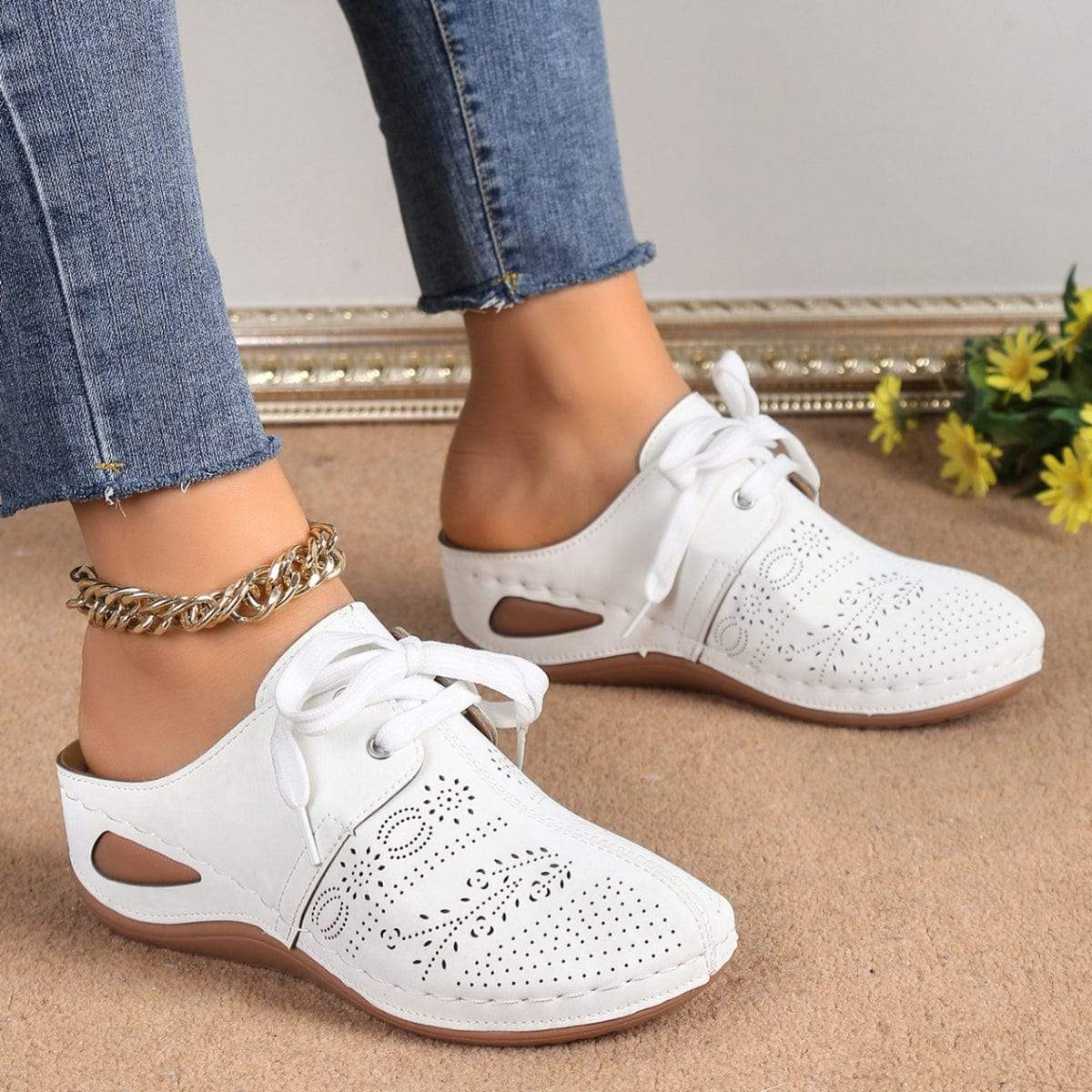 Lace-Up Round Toe Wedge Sandals - Trendsi - Flyclothing LLC