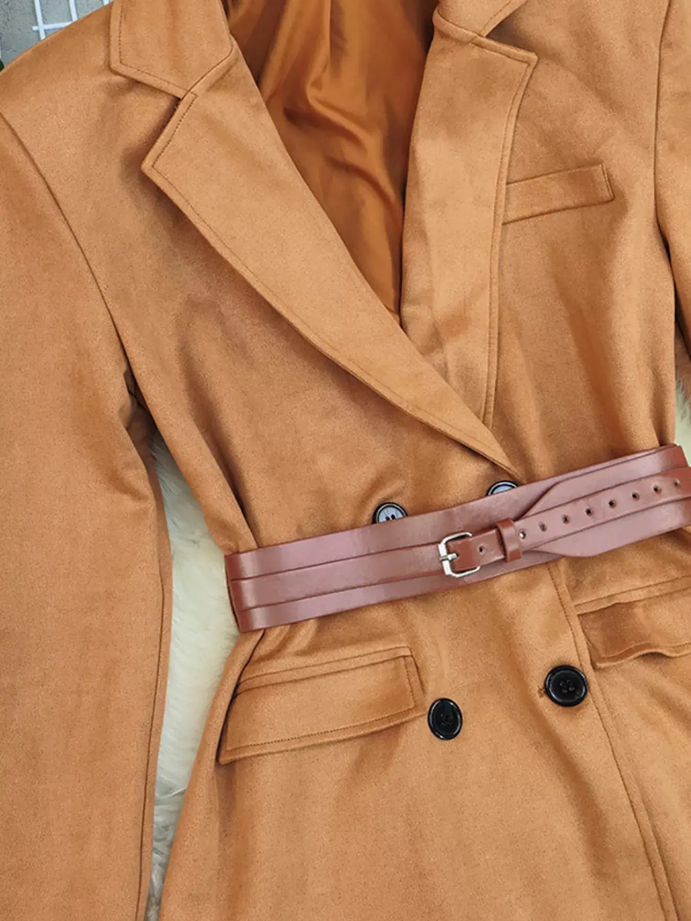 Double-Breasted Lapel Collar Blazer - Trendsi - Flyclothing LLC