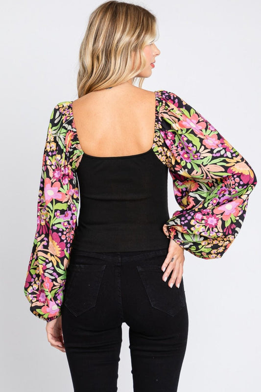 ODDI Full Size Floral Balloon Sleeve Blouse - Trendsi