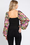 ODDI Full Size Floral Balloon Sleeve Blouse - Trendsi