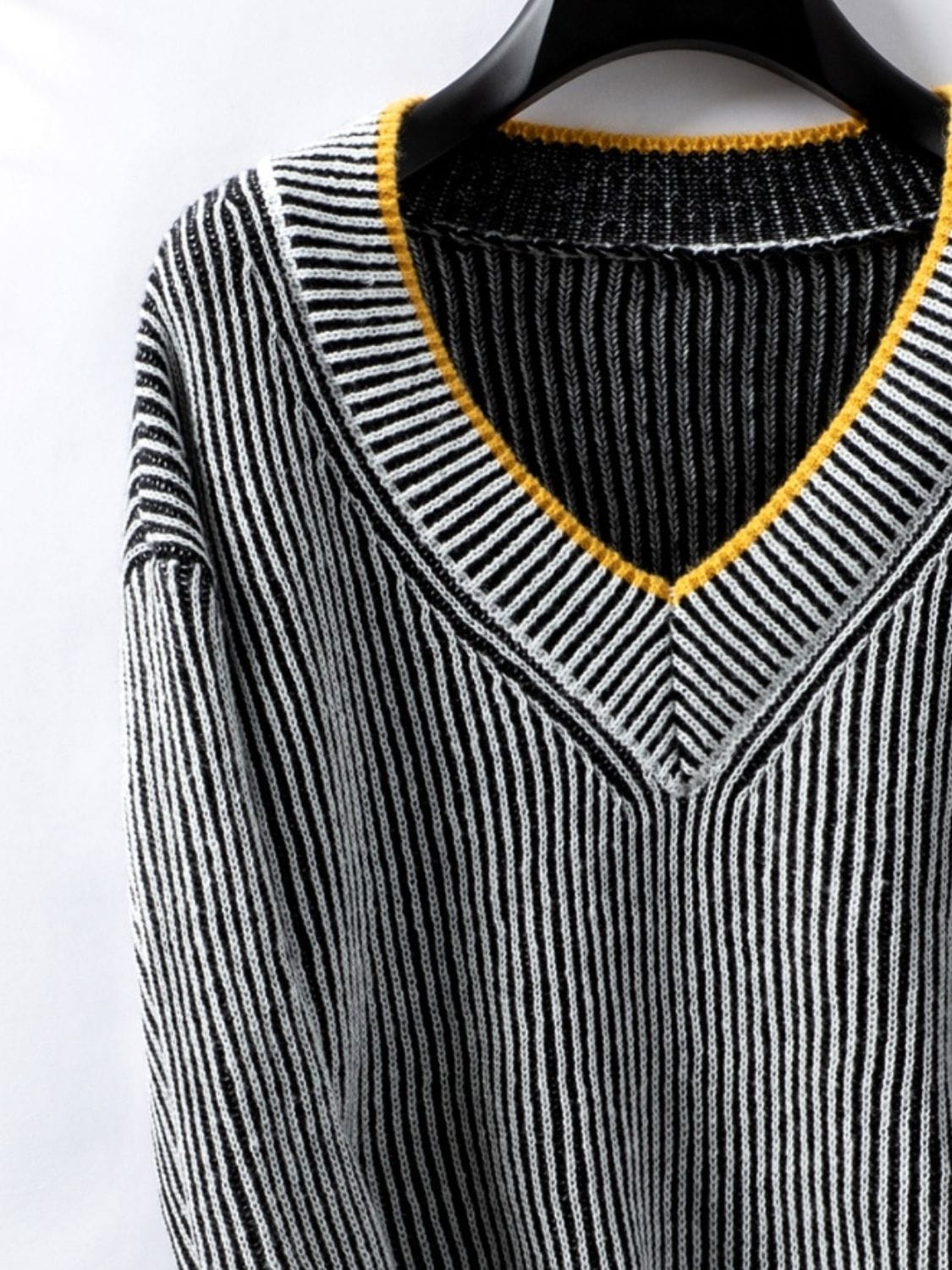 Striped V-Neck Long Sleeve Sweater - Trendsi