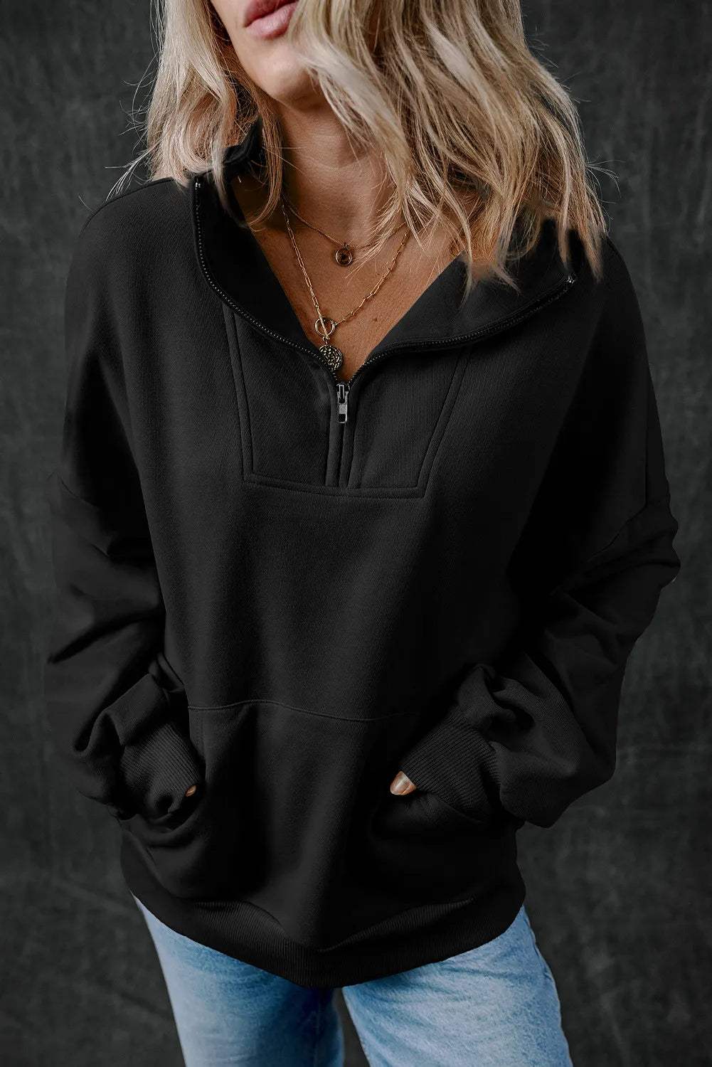 Half Zip Long Sleeve Sweatshirt - Trendsi - Flyclothing LLC