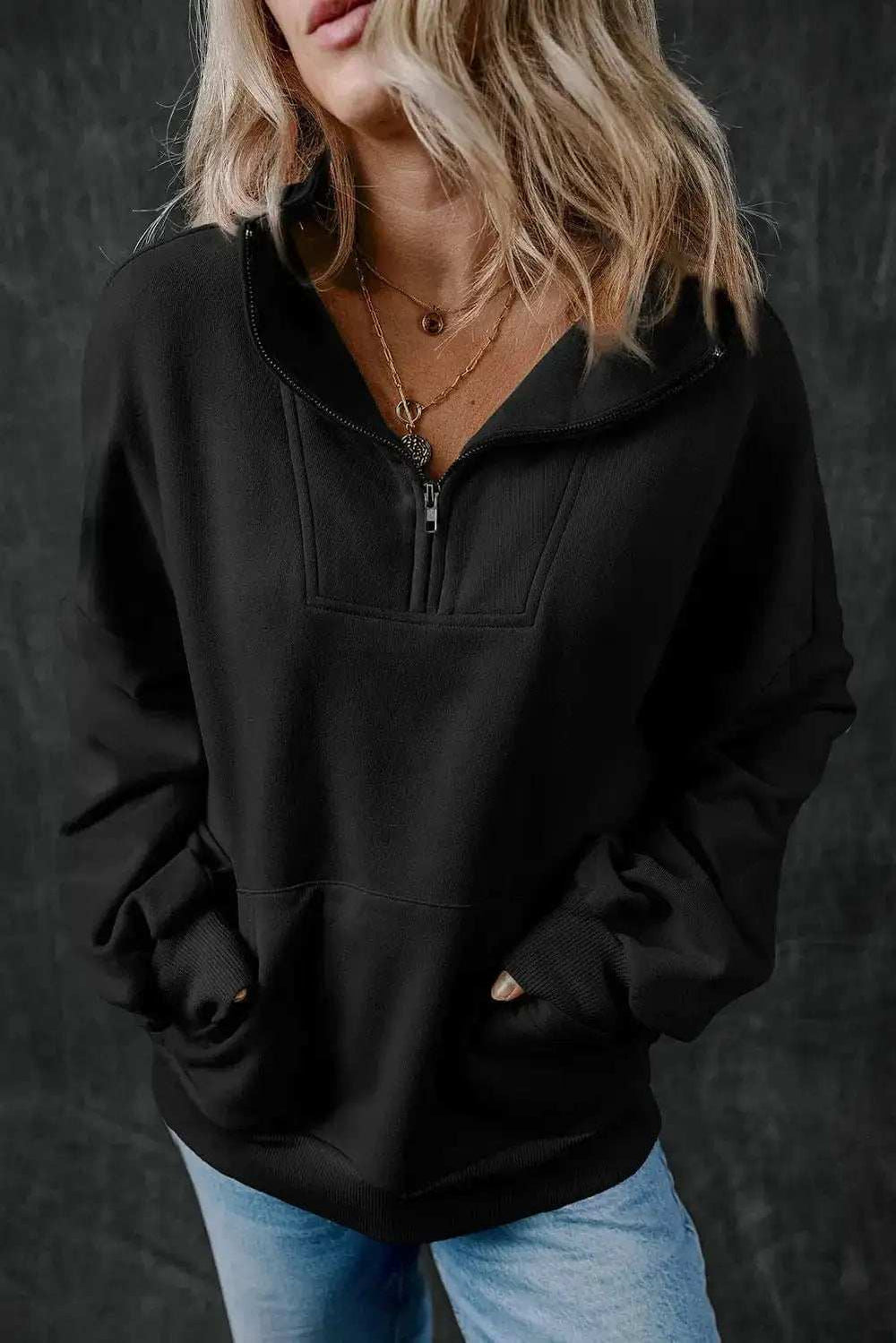 Half Zip Long Sleeve Sweatshirt - Trendsi - Flyclothing LLC