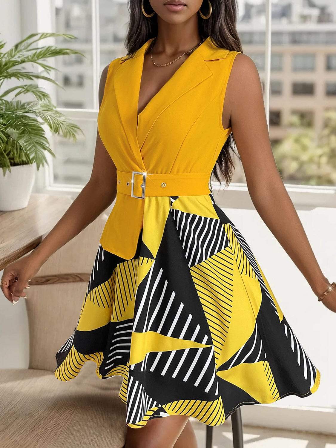 Collared Neck Sleeveless Mini Dress - Trendsi - Flyclothing LLC