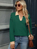Striped Johnny Collar Long Sleeve Sweatshirt - Trendsi - Flyclothing LLC