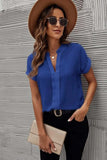 Full Size Notched Short Sleeve Blouse - Trendsi - Flyclothing LLC
