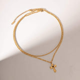 18K Gold-Plated Double Layered Cross Necklace - Trendsi - Flyclothing LLC