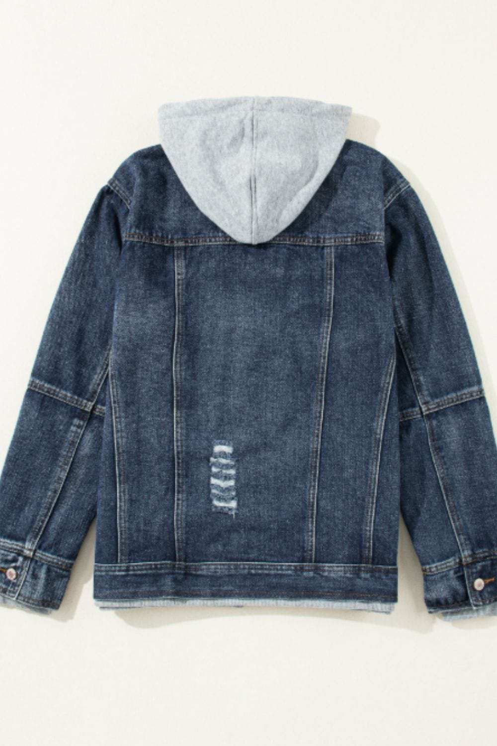 Fake Two-Piece Hooded Zip-Up Denim Jacket - Trendsi - Flyclothing LLC