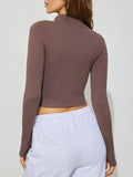 Zip Up Long Sleeve Active Outerwear - Trendsi