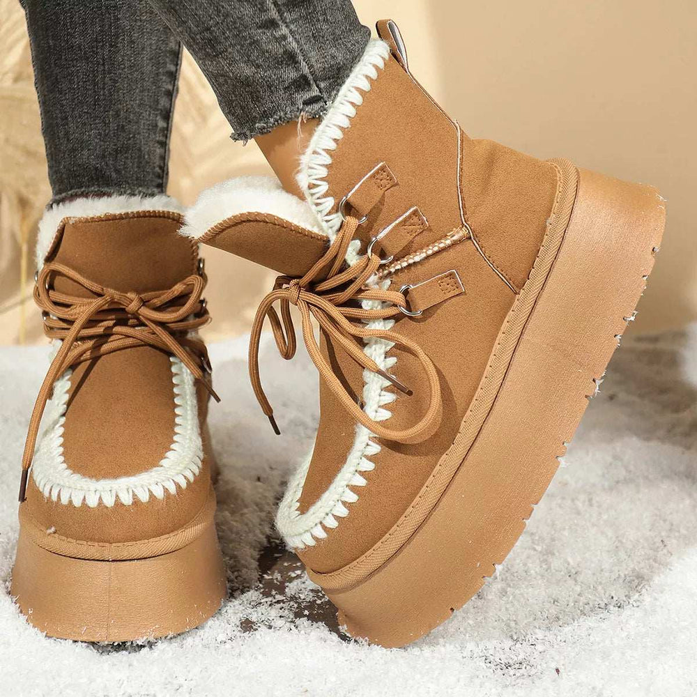 Sherpa Lined Platform Snow Boots - Trendsi - Flyclothing LLC