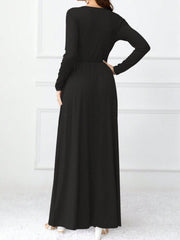 Pocketed Surplice Long Sleeve Maxi Dress - Trendsi