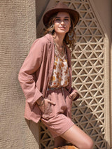 Lace Detail Collared Neck Long Sleeve Top and Shorts Set - Trendsi - Flyclothing LLC