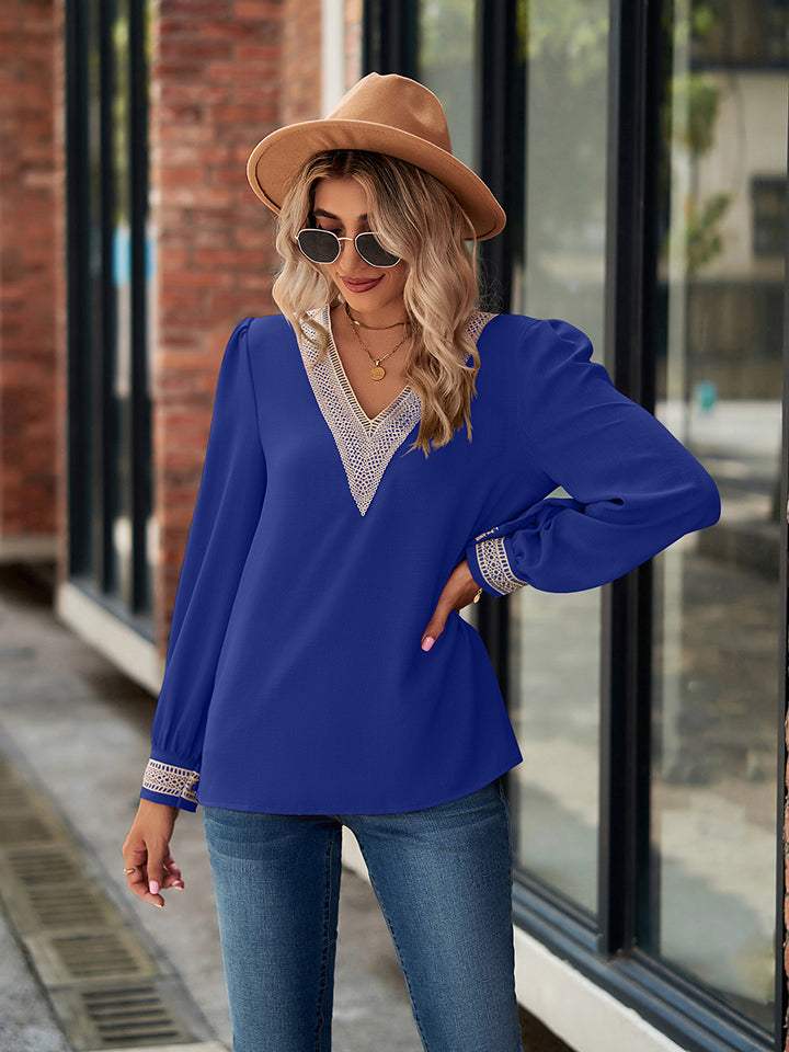 V-Neck Long Sleeve Blouse - Trendsi - Flyclothing LLC