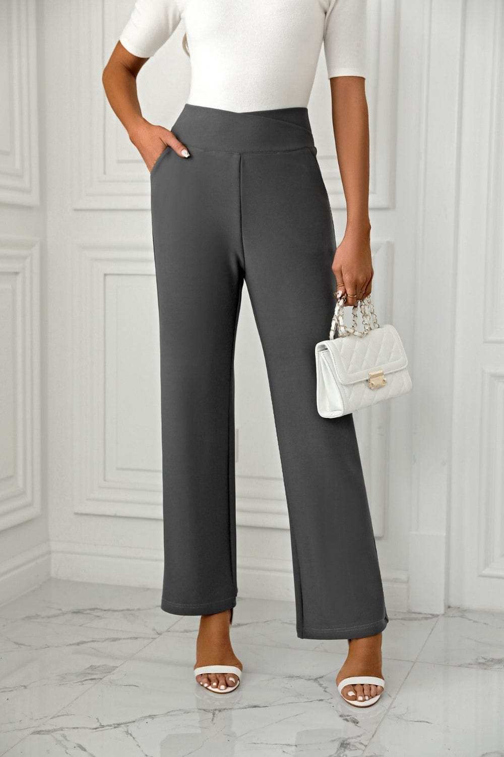 High Waist Straight Leg Pants - Trendsi - Flyclothing LLC