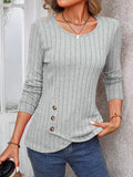 Decorative Button Round Neck Long Sleeve T-Shirt - Trendsi