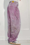 Full Size Washed Rhinestone Detail Wide leg Jeans Plus Size - Trendsi - Flyclothing LLC
