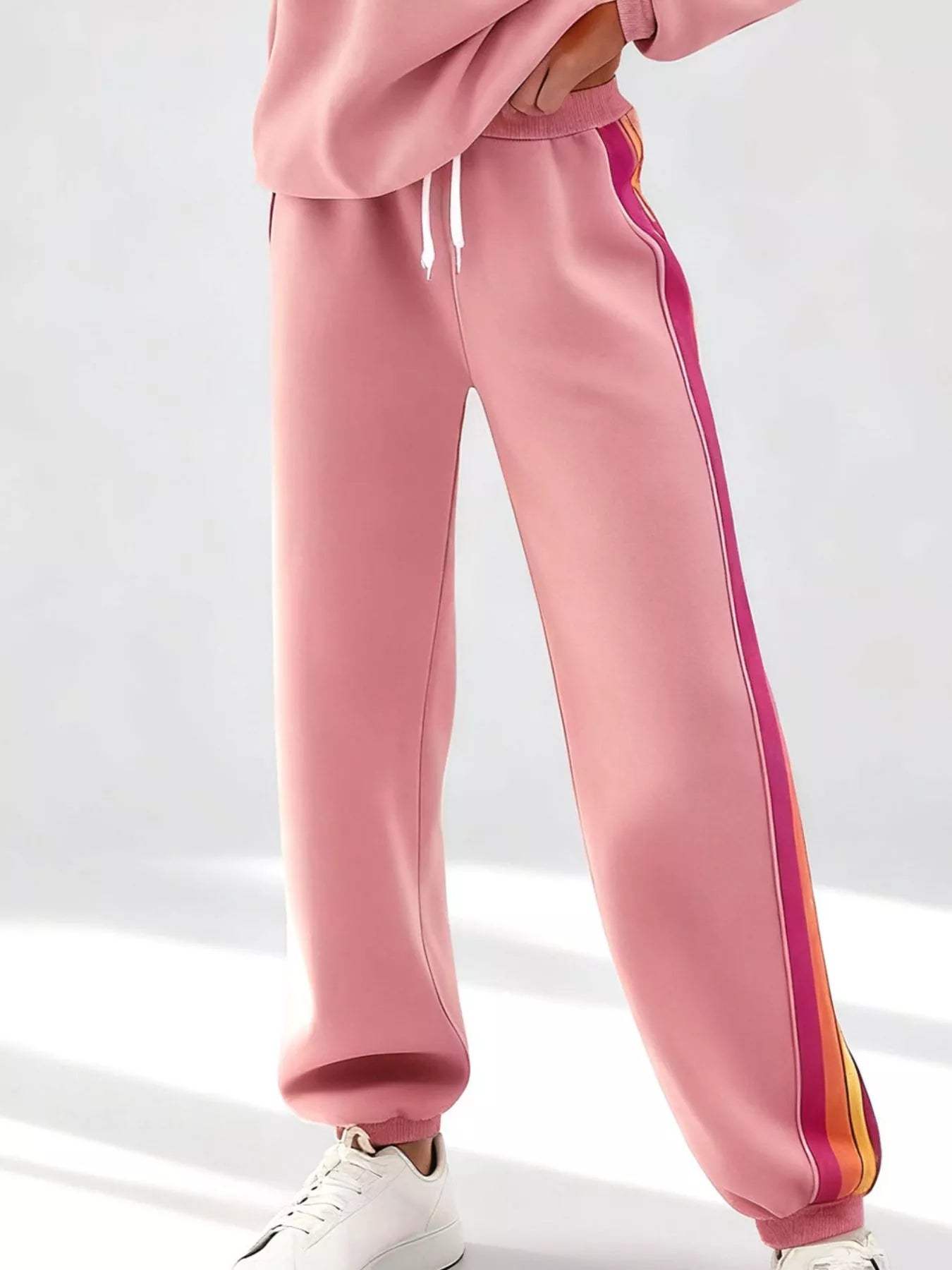 Striped Round Neck Sweatshirt and Pants Set - Trendsi - Flyclothing LLC