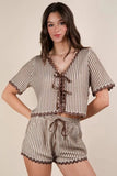 VERY J Wave Trim Detail Knit Top & Shorts Set - Trendsi