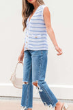 Stripe V Neck Gold Buttons Elegant Sweater Vest - Trendsi - Flyclothing LLC