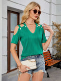 Textured V-Neck Cold Shoulder Top - Trendsi - Flyclothing LLC