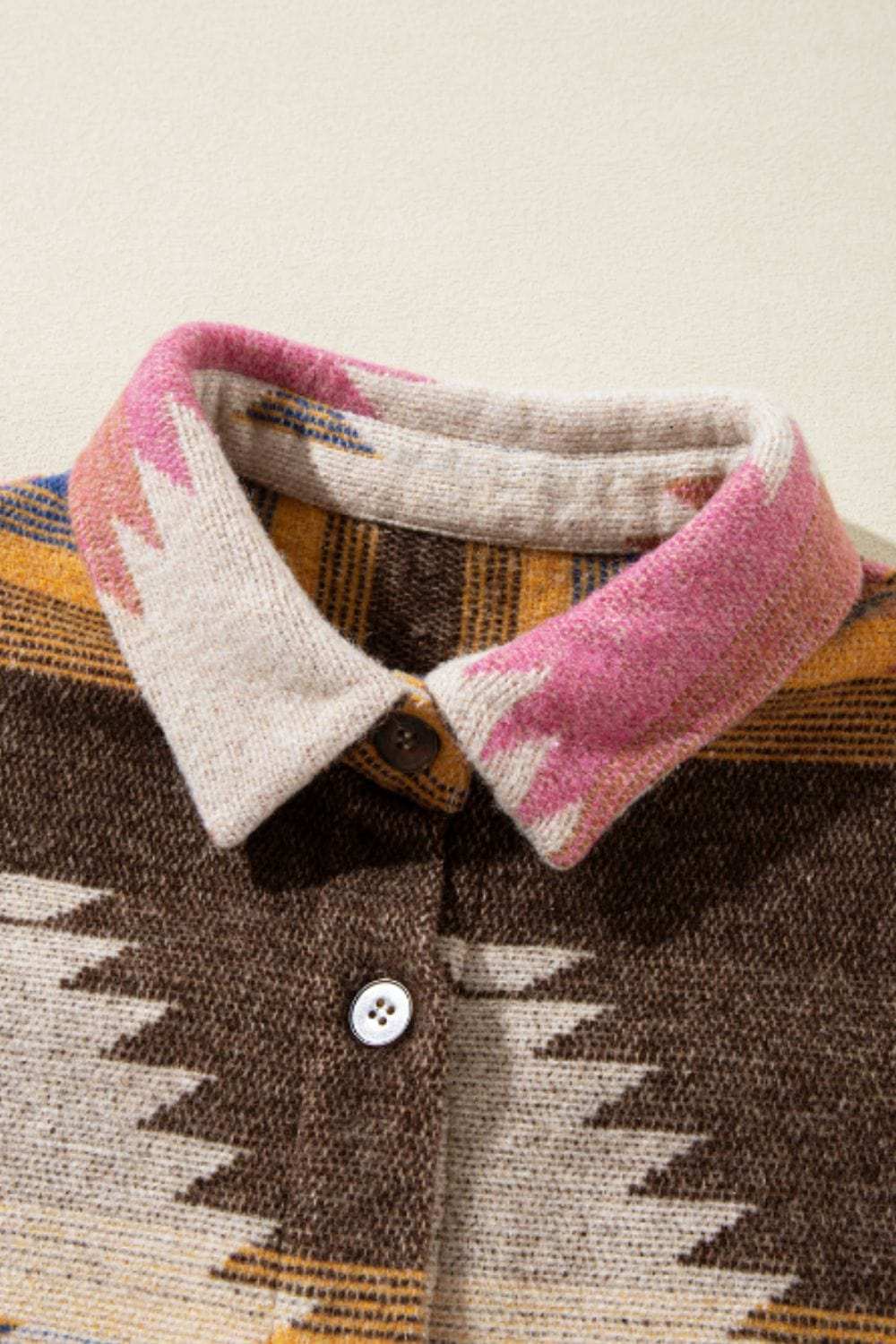 Geometric Button Up Long Sleeve Jacket - Trendsi - Flyclothing LLC