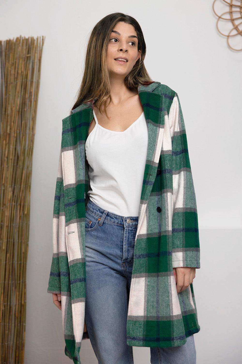 Double Take Full Size Plaid Button Up Lapel Collar Coat - Trendsi - Flyclothing LLC