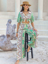 Printed Half Sleeve Top and Wide Leg Pants Set - Trendsi - Flyclothing LLC
