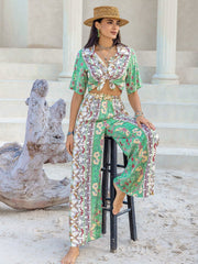 Printed Half Sleeve Top and Wide Leg Pants Set - Trendsi