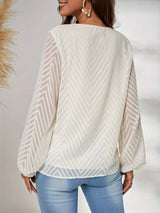 Textured V-Neck Balloon Sleeve Blouse - Trendsi - Flyclothing LLC