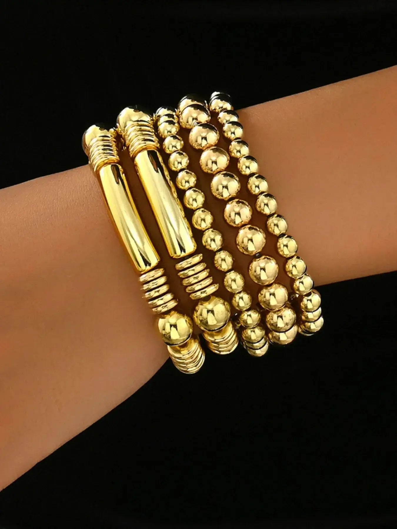 5 Piece Stainless Steel Beaded Bracelet - Trendsi - Flyclothing LLC