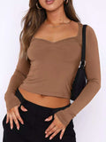 Long Sleeve Sweetheart Neck Crop T-Shirt - Trendsi - Flyclothing LLC