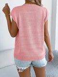 Cable Knit Heart Round Neck Cap Sleeve Knit Top - Trendsi