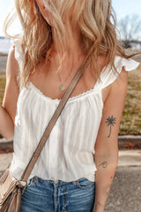 Lace Detail Ruffled Buttoned Loose Fit Tank Top - Trendsi - Flyclothing LLC