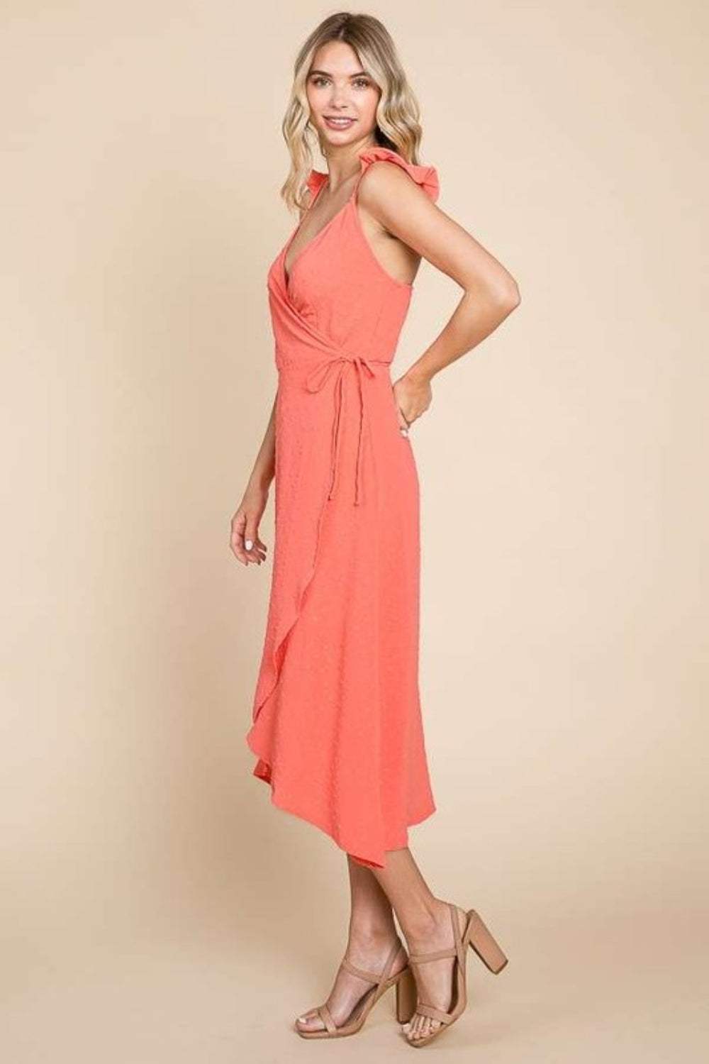 Culture Code Ruffle Detail Surplice Wrap Slip Dress - Trendsi - Flyclothing LLC