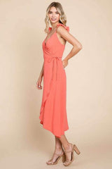 Culture Code Ruffle Detail Surplice Wrap Slip Dress - Trendsi - Flyclothing LLC
