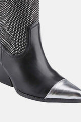 Weeboo Chunky Heel Rhinestone Western Cowboy Boots - Trendsi - Flyclothing LLC