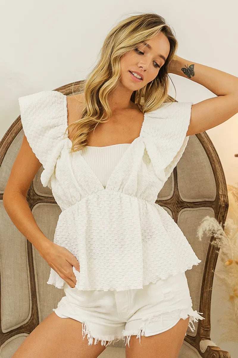 BiBi Crinkle Bubble Textured Ruffled Top - Trendsi - Flyclothing LLC