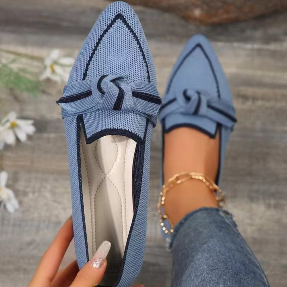 Bow Contrast Trim Point Toe Loafers - Trendsi