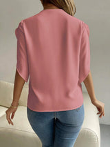 V-Neck Short Sleeve Blouse - Trendsi - Flyclothing LLC